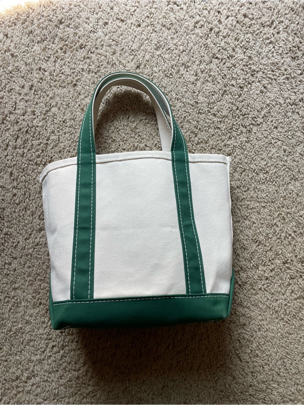 L.L. Bean White Canvas Tote with Green Trim